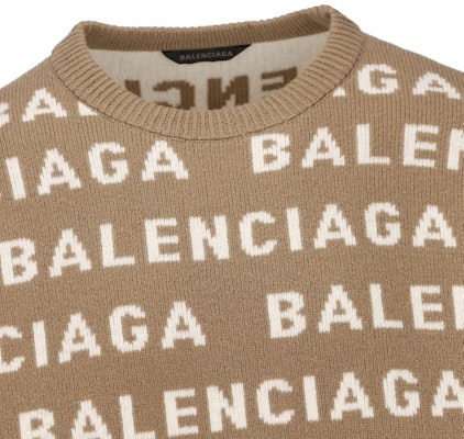 Balenciaga FW23 棕色字母提花男款寬鬆長袖毛衣。 761596T16739677 Shop Balenciaga FW23 棕色字母提花男款寬鬆長袖毛衣。 761596T16739677
