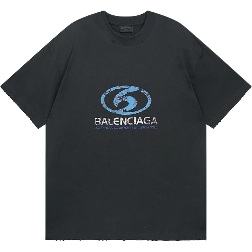 Balenciaga FW23 Distressed Blue Logo Graphic Print Unisex T-Shirt Regular Fit. 764235TPVM39038
