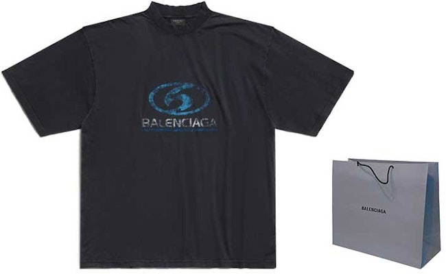 Balenciaga FW23 Distressed Blue Logo Graphic Print Unisex T-Shirt Regular Fit. 764235TPVM39038 3