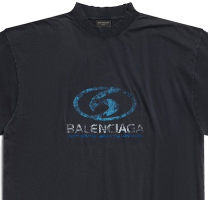 Balenciaga FW23 Distressed Blue Logo Graphic Print Unisex T-Shirt Regular Fit. 764235TPVM39038 4