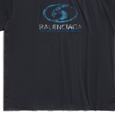 Balenciaga FW23 Distressed Blue Logo Graphic Print Unisex T-Shirt Regular Fit. 764235TPVM39038 5