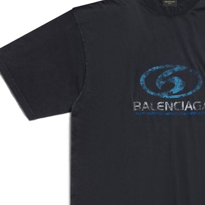 Balenciaga FW23 Distressed Blue Logo Graphic Print Unisex T-Shirt Regular Fit. 764235TPVM39038 6