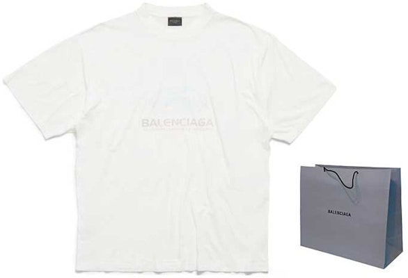 Balenciaga FW23 Distressed Blue Logo Graphic Print Unisex T-Shirt Regular Fit. 764235TPVM39038 Lookbook Balenciaga FW23 Distressed Blue Logo Graphic Print Unisex T-Shirt Regular Fit. 764235TPVM39038