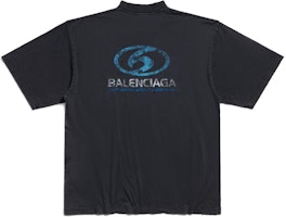 Balenciaga FW23 Baju-T Uniseks Logo Biru Grafik Distressed Potongan Biasa. 764235TPVM39038 1
