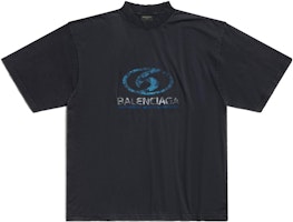 Balenciaga FW23 Baju-T Uniseks Logo Biru Grafik Distressed Potongan Biasa. 764235TPVM39038 2