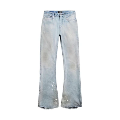Balenciaga FW23 Distressed Flared Denim Jeans Unisex Loose Fit Blue. 751089TDW144016