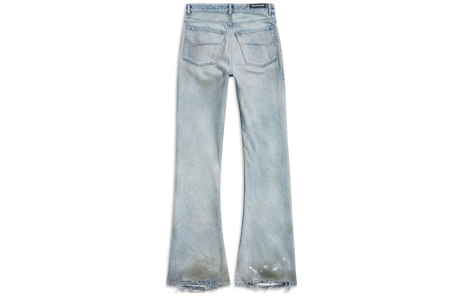 Lookbook Balenciaga FW23 Jeans Longgar Unisex Denim Flared Distressed Biru. 751089TDW144016