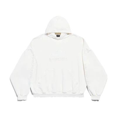 Balenciaga FW23 Distressed Logo Print Oversized Hoodie Unisex White 761458TPVM59038