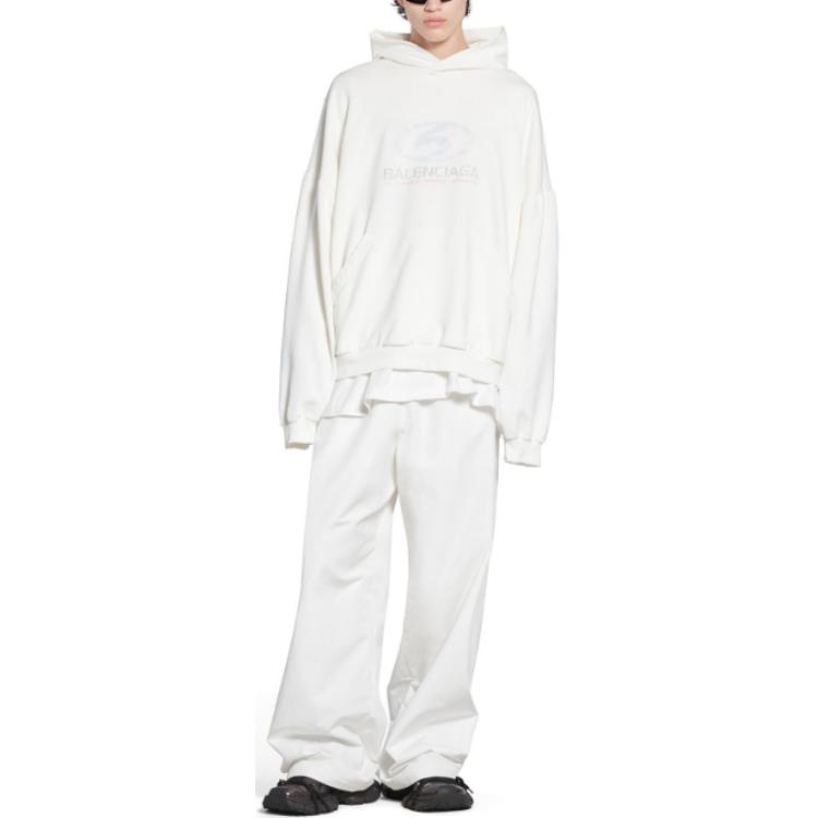 Balenciaga FW23 Distressed Logo Print Oversized Hoodie Unisex White 761458TPVM59038 圖 4