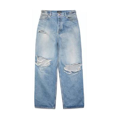 Balenciaga FW23 Distressed Relaxed Fit Unisex Denim Jeans Blue. 697833TDW143341