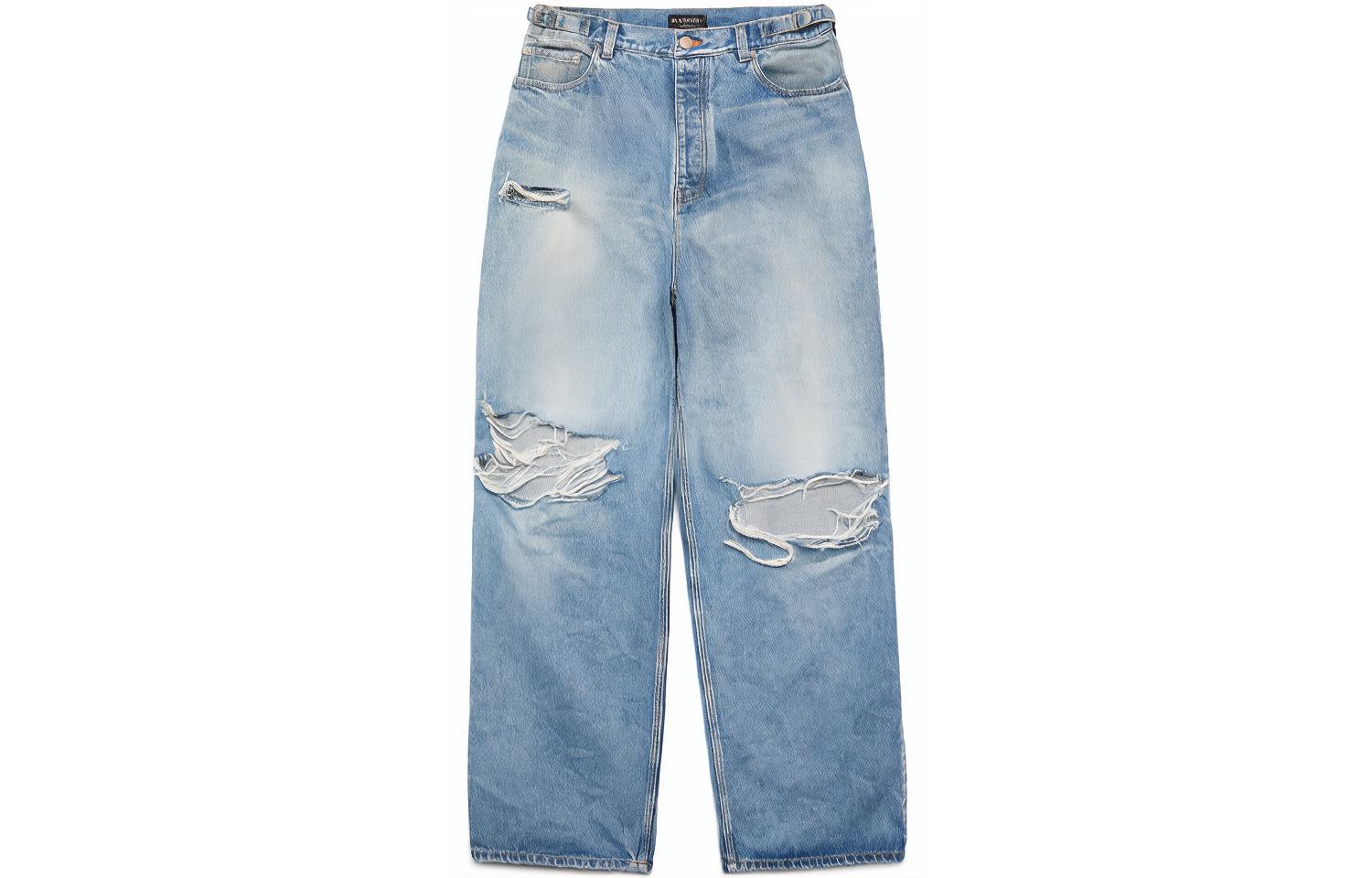 Order Balenciaga FW23 Distressed Relaxed Fit Unisex Denim Jeans Blue. 697833TDW143341
