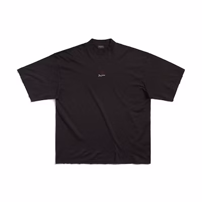 Balenciaga FW23 Embroidered Logo Black Relaxed Fit Unisex T-Shirt. 744439TOVM79070