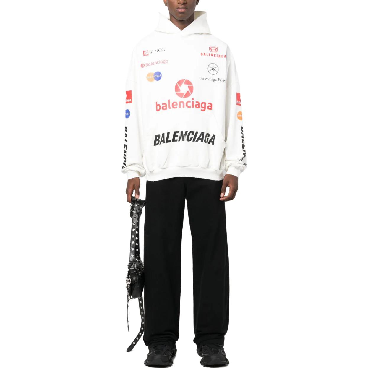 Shop Sudadera Balenciaga FW23 Logo Letras Unisex Ajuste Oversize Blanca. 767885TPVF19000