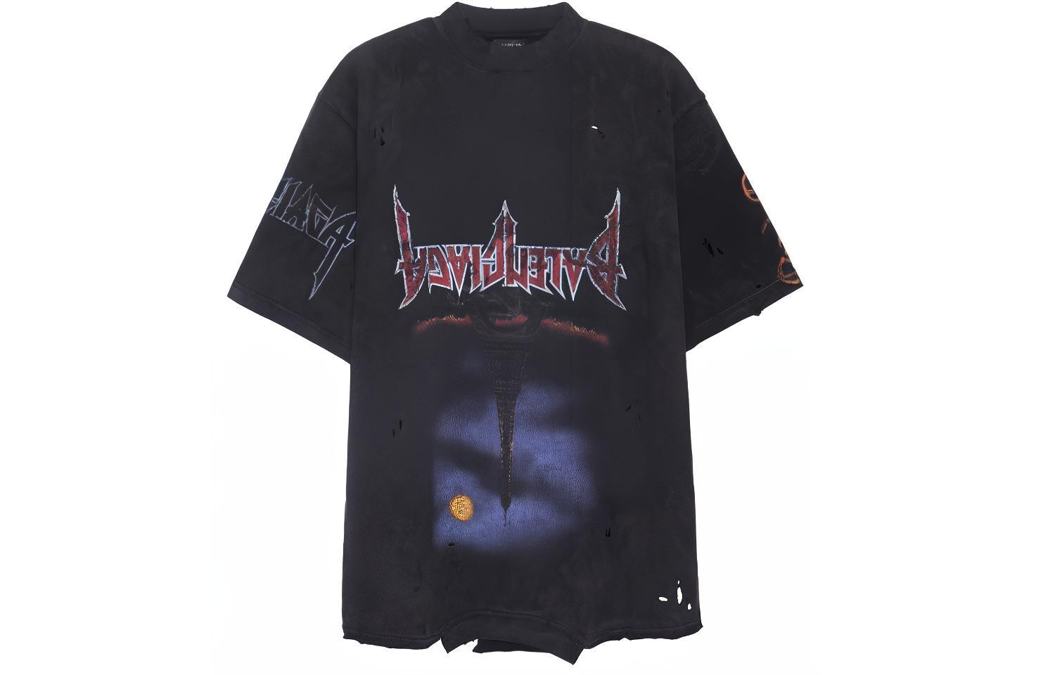 Order Balenciaga FW23 Letter Print Black Oversized Unisex Crewneck T-Shirt. 698811TOVT31055