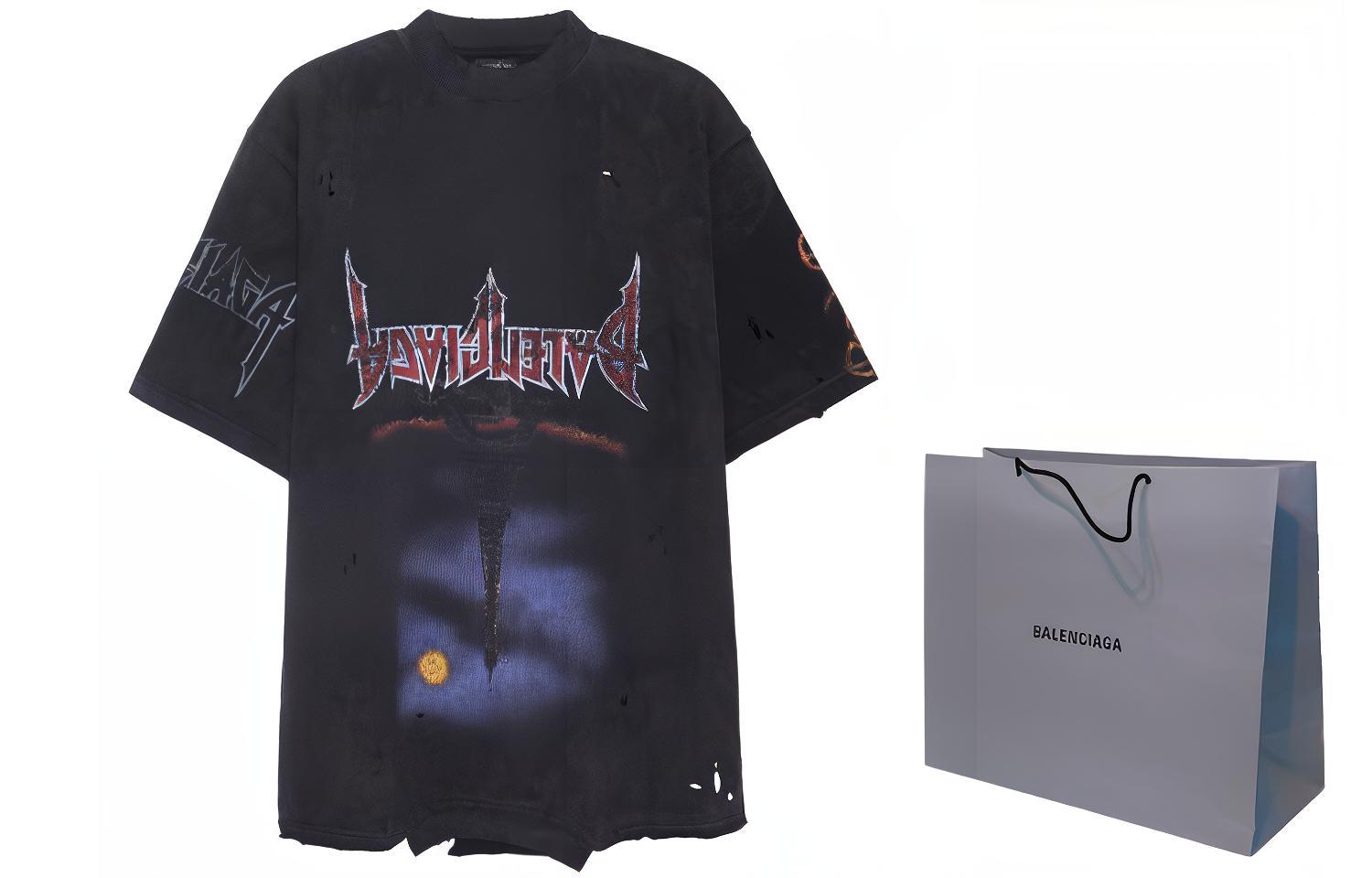 Shop Balenciaga FW23 Letter Print Black Oversized Unisex Crewneck T-Shirt. 698811TOVT31055