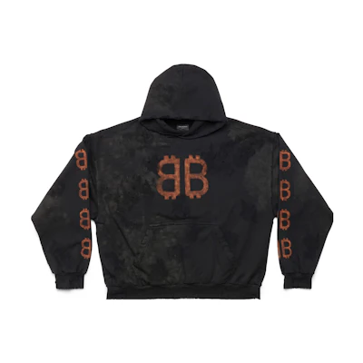 Balenciaga FW23 Letter Print Distressed Hoodie Black Men’s Regular Fit. 742603TOVN71055