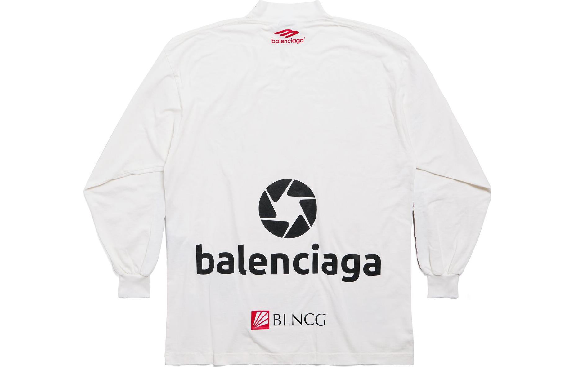 Lookbook 발렌시아가 FW23 레터 프린트 니트 롱슬리브 티셔츠 유니섹스 화이트 루즈핏 767879TPVE99000