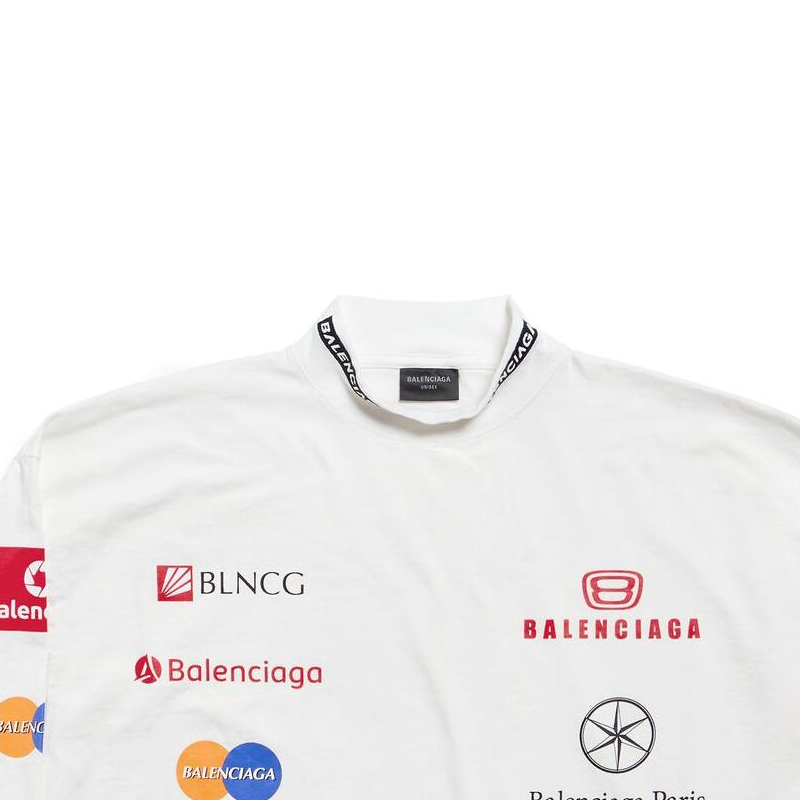 Shop 발렌시아가 FW23 레터 프린트 니트 롱슬리브 티셔츠 유니섹스 화이트 루즈핏 767879TPVE99000