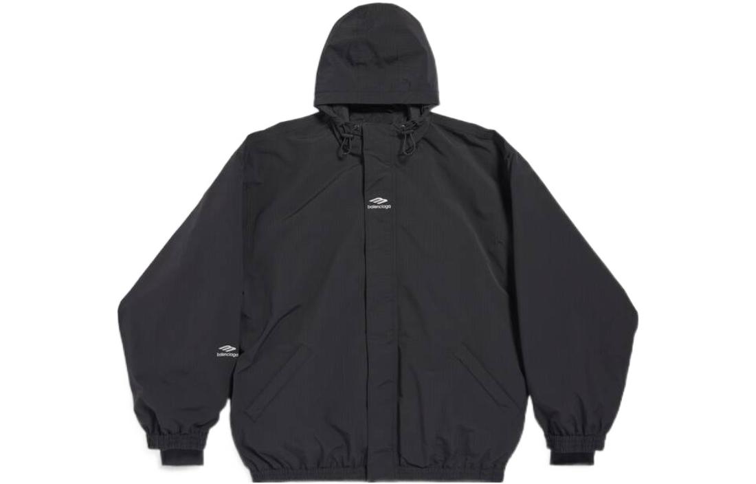Balenciaga FW23 Logo Print Black Hoodie Regular Fit  Ski Jacket. 773988ТРО411000