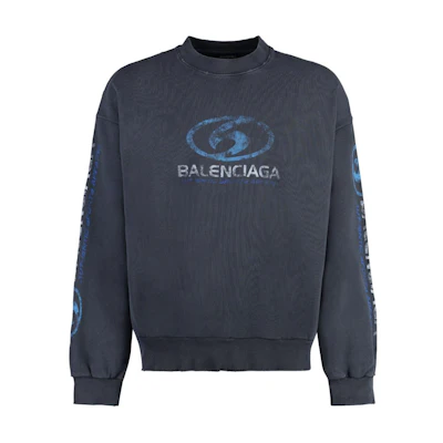 Balenciaga FW23 Logo Print Crewneck Sweatshirt Navy Regular Fit 697869TPVU71412