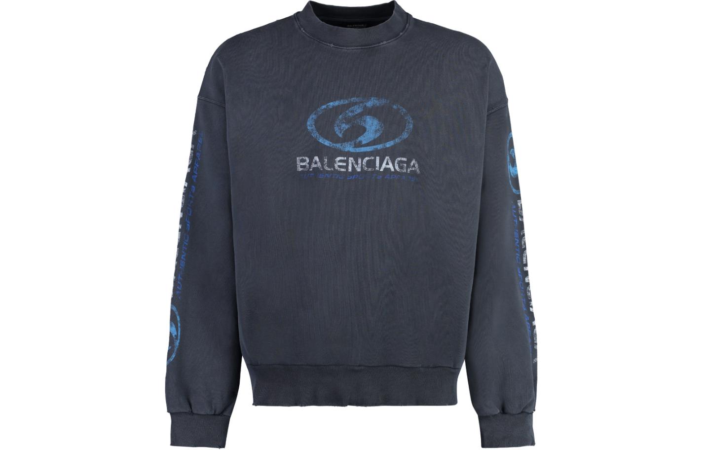 Order Balenciaga FW23 標誌印花海軍藍圓領長袖T恤 常規版型 697869TPVU71412
