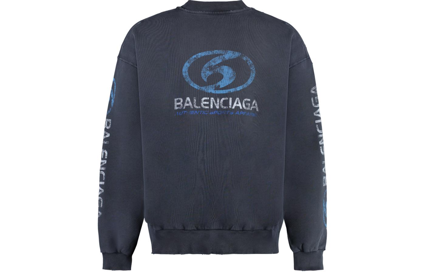 Lookbook Balenciaga FW23 標誌印花海軍藍圓領長袖T恤 常規版型 697869TPVU71412