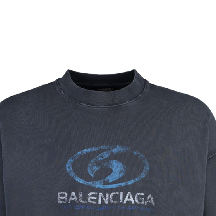 Shop Balenciaga FW23 標誌印花海軍藍圓領長袖T恤 常規版型 697869TPVU71412