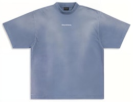 Balenciaga FW23 Logo Print Crewneck T-Shirt Regular Fit Blue/White Tee. 764235TPVK14313 Balenciaga FW23 Logo Print Crewneck T-Shirt Regular Fit Blue/White Tee. 764235TPVK14313
