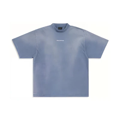 Balenciaga FW23 Logo Print Crewneck T-Shirt Regular Fit Blue/White Tee. 764235TPVK14313