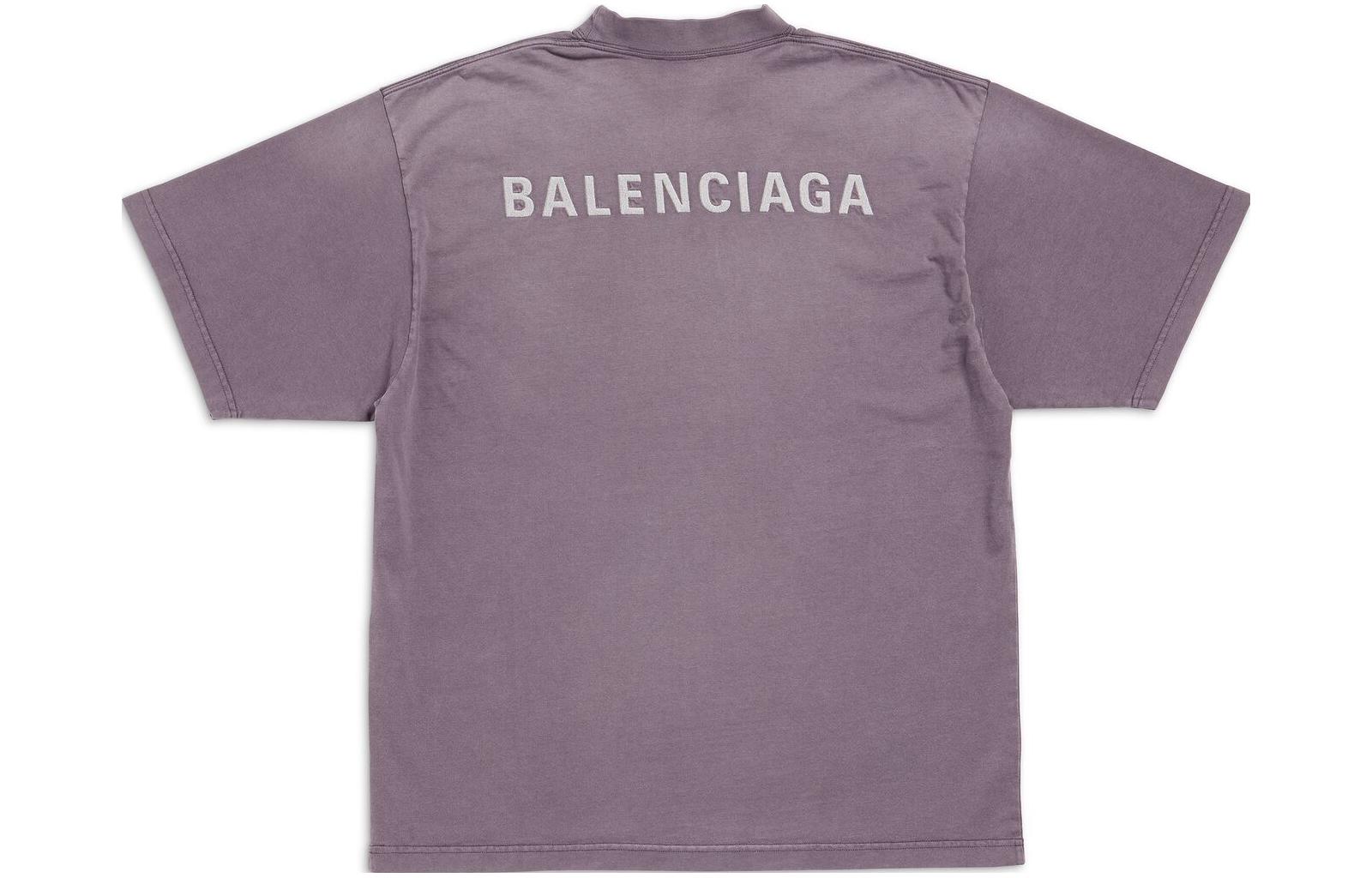Lookbook Balenciaga FW23 Logo Print Crewneck T-Shirt Regular Fit  Purple Gray 764235TPVK15500