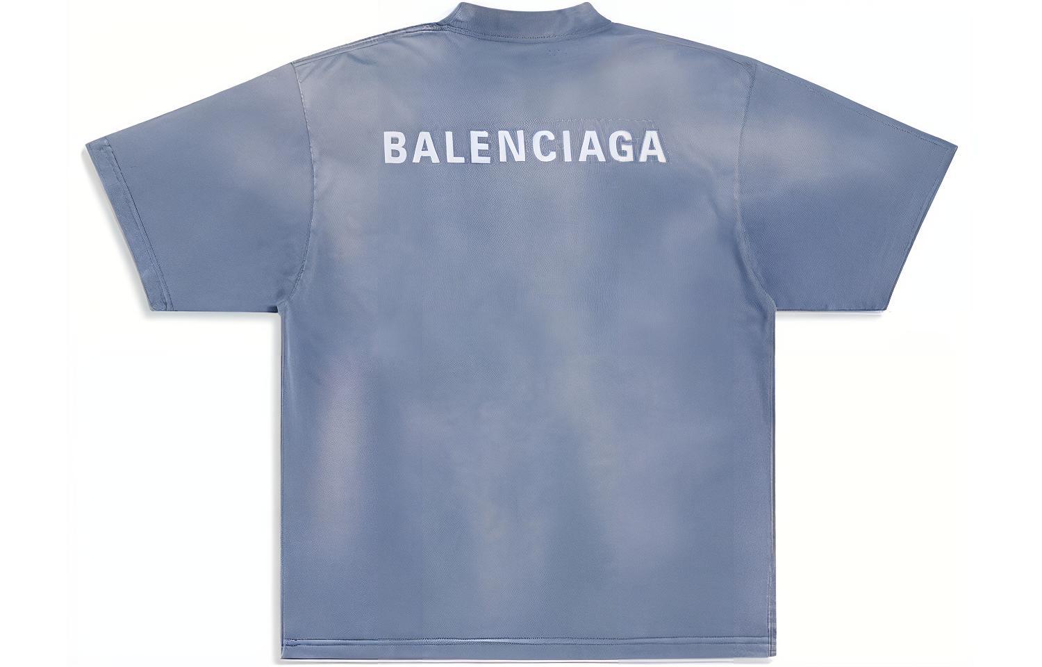 Lookbook バレンシアガ FW23 ロゴプリント クルーネックTシャツ レギュラーフィット ブルー/ホワイト. 764235TPVK14313