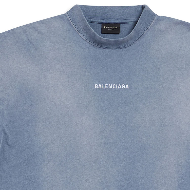 Shop バレンシアガ FW23 ロゴプリント クルーネックTシャツ レギュラーフィット ブルー/ホワイト. 764235TPVK14313