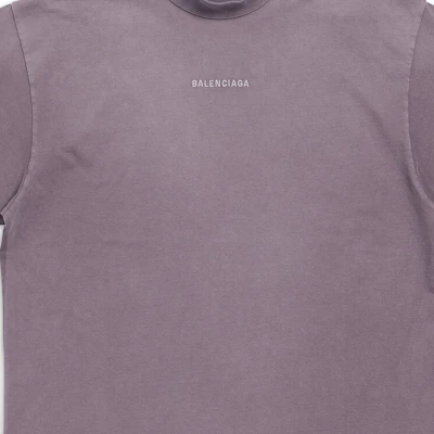 Balenciaga FW23 Logo Print Crewneck T-Shirt Regular Fit Purple Gray 764235TPVK15500 Details for Balenciaga FW23 Logo Print Crewneck T-Shirt Regular Fit Purple Gray 764235TPVK15500