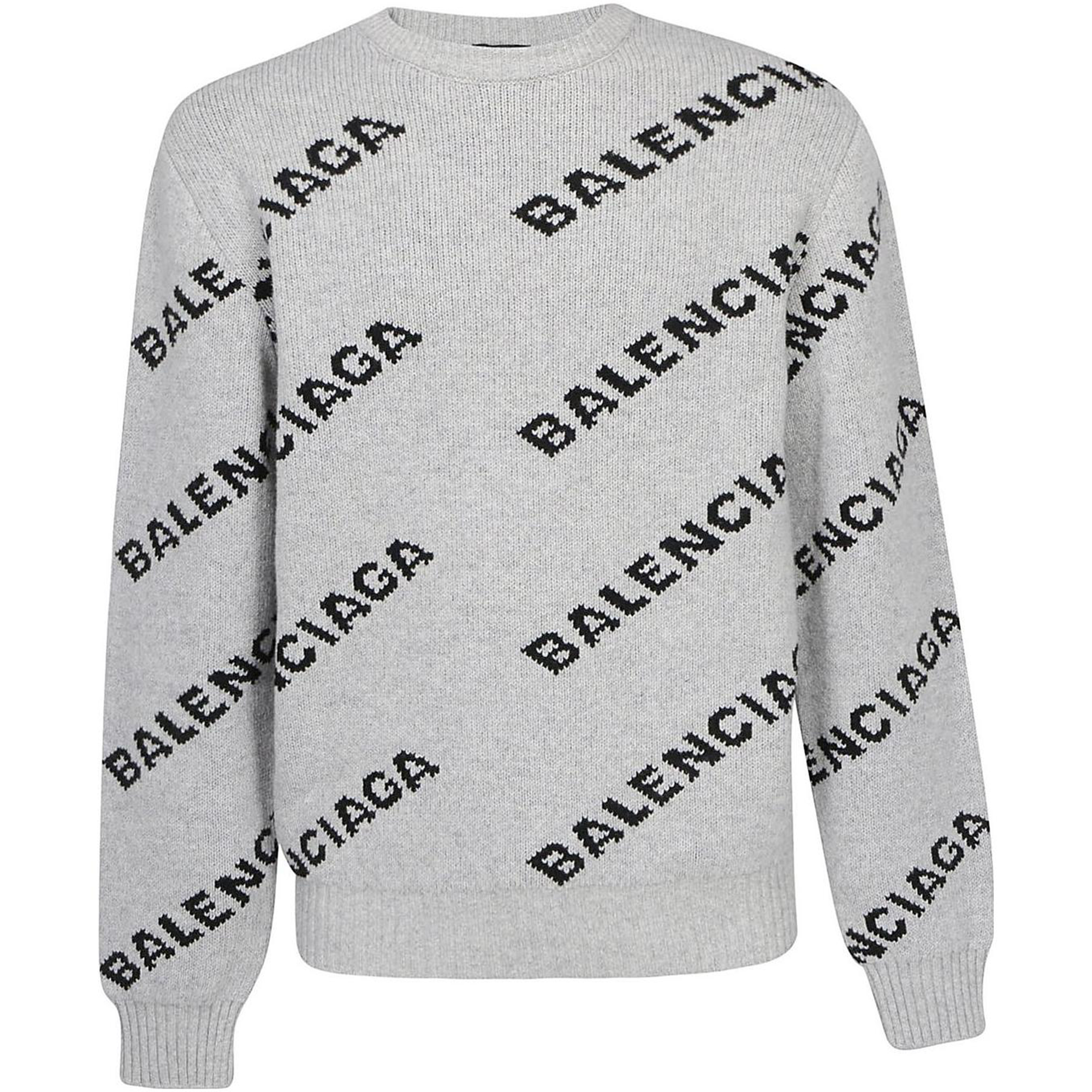 Balenciaga FW23 Logo Print Grey Crewneck Sweater Regular Fit for Men 534418T14711262