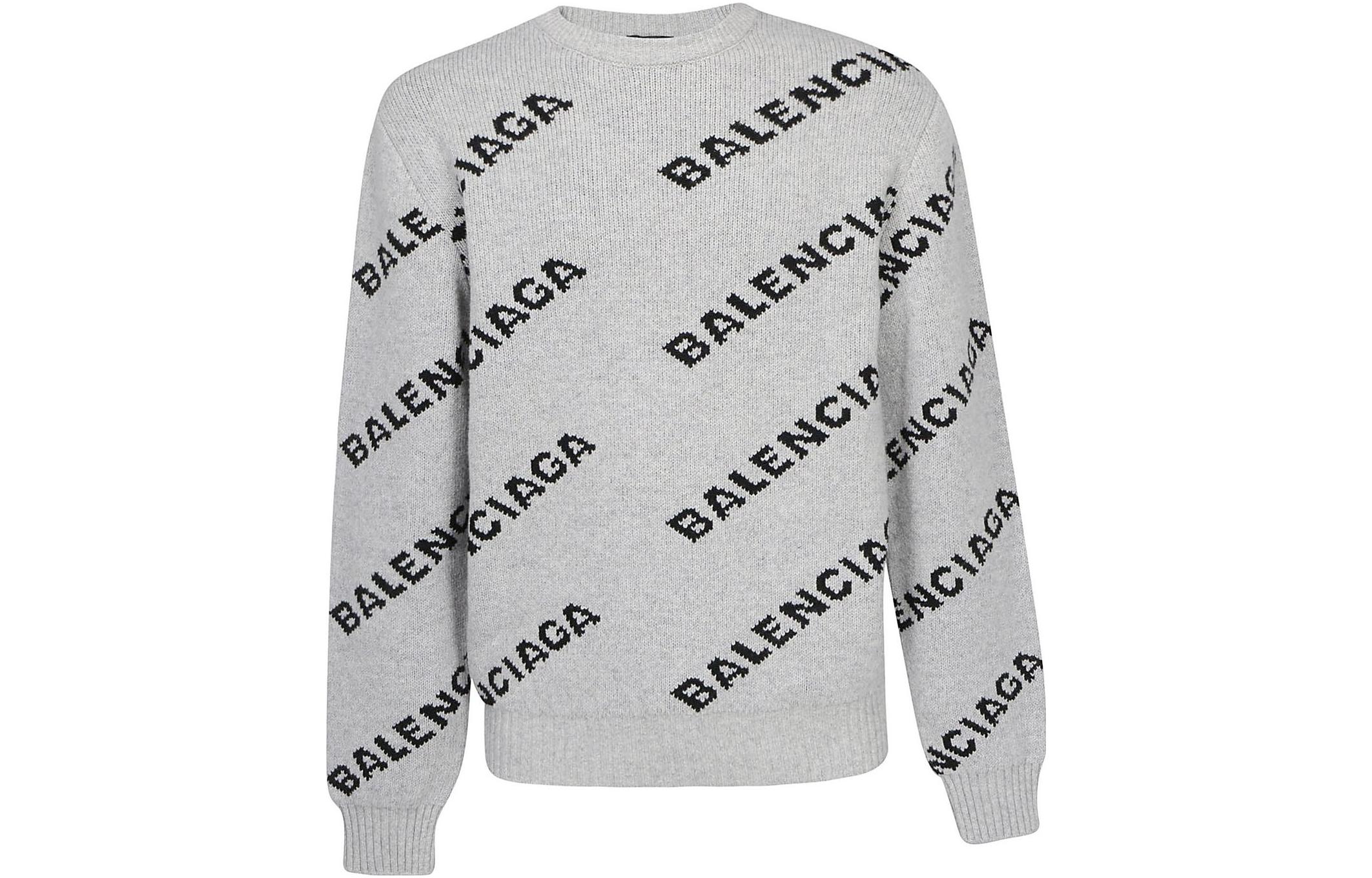 Balenciaga FW23 Logo Print Grey Crewneck Sweater Regular Fit for Men 534418T14711262 圖 2