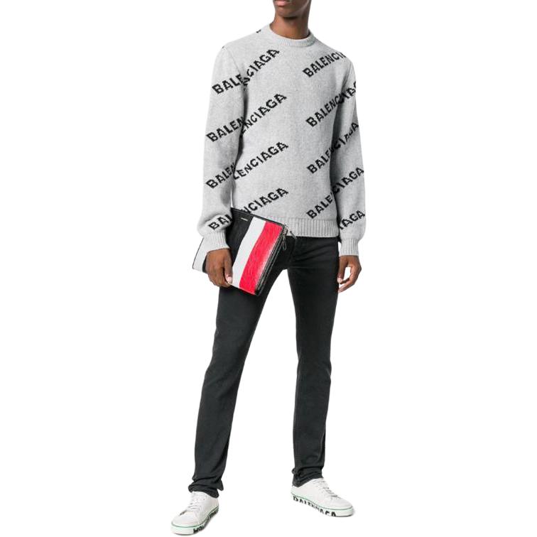 Balenciaga FW23 Logo Print Grey Crewneck Sweater Regular Fit for Men 534418T14711262 圖 5