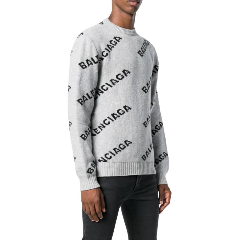 Balenciaga FW23 Logo Print Grey Crewneck Sweater Regular Fit for Men 534418T14711262 圖 7