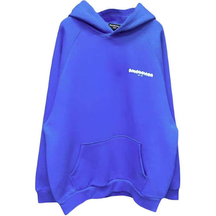 Balenciaga FW23 Logo Print Oversized Hoodie Blue  Long Sleeve Pullover. 697879TMVH24024
