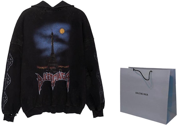 巴黎世家 FW23 男女同款黑色Logo印花宽松连帽衫 744462TOVE31055 Shop 巴黎世家 FW23 男女同款黑色Logo印花宽松连帽衫 744462TOVE31055