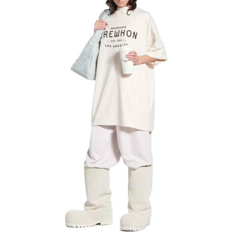 Shop Balenciaga FW23 Logo Print Oversized Unisex Casual Crewneck T-Shirt. 787349TQVG31569