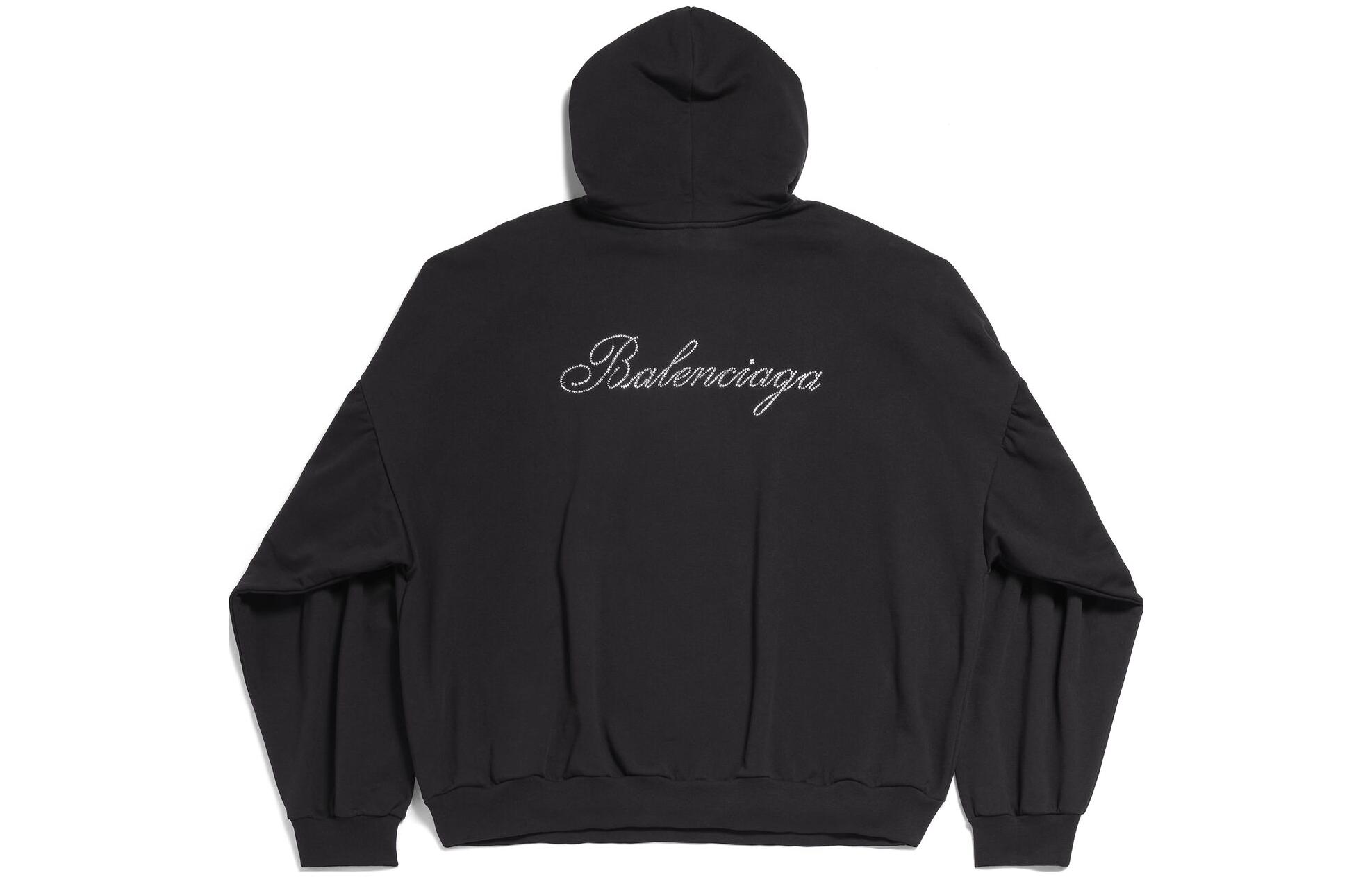 Balenciaga FW23 Logo Rhinestone Hoodie Unisex Oversized Fit Black. 761458TPVP51000 圖 3