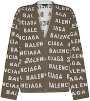 Balenciaga FW23 Logo V-Neck Knit Sweater Loose Fit Khaki . 766471T16739677 Balenciaga FW23 Logo V-Neck Knit Sweater Loose Fit Khaki . 766471T16739677