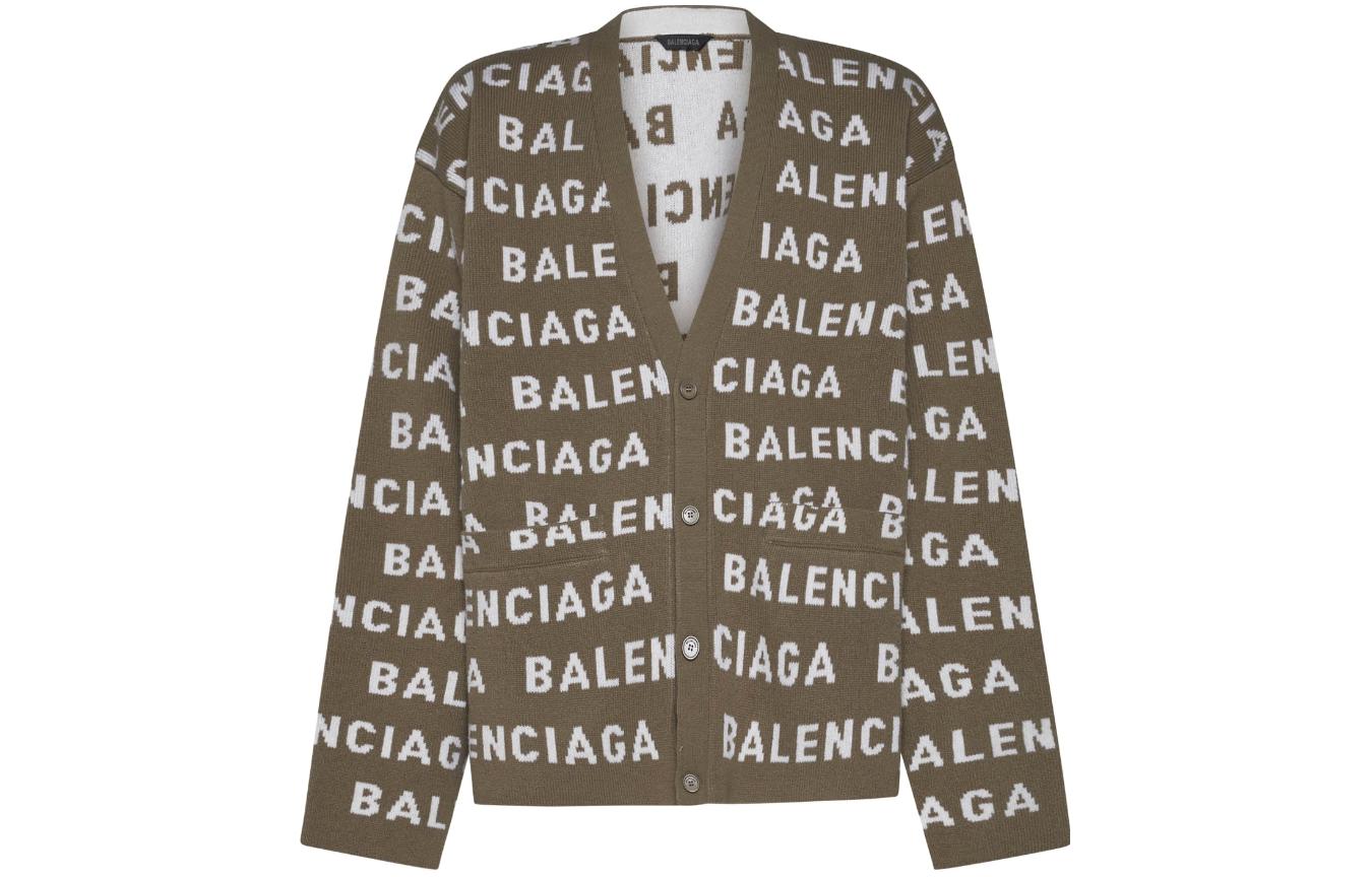 Order Balenciaga FW23 Logo V-Neck Knit Sweater Longgar Khaki. 766471T16739677