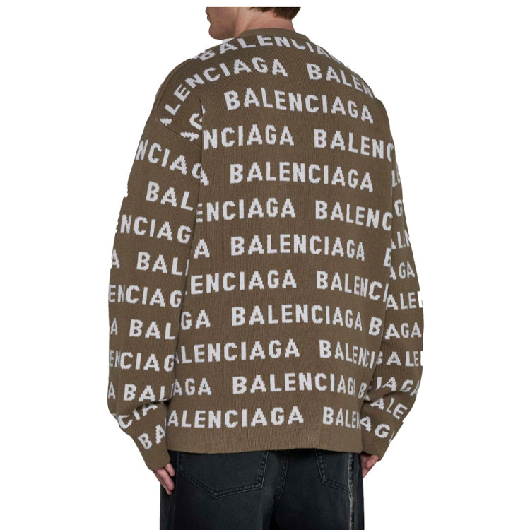 Shop Balenciaga FW23 Logo V-Neck Knit Sweater Longgar Khaki. 766471T16739677