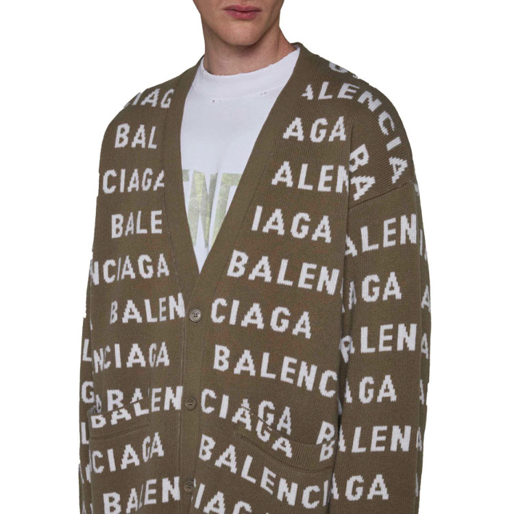 Purchase Balenciaga FW23 Logo V-Neck Knit Sweater Longgar Khaki. 766471T16739677