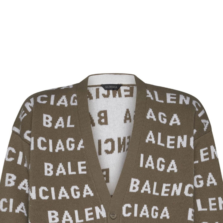 Details for Balenciaga FW23 Logo V-Neck Knit Sweater Longgar Khaki. 766471T16739677