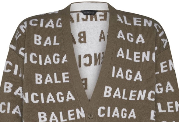 Balenciaga FW23 Logo V-Neck Knit Sweater Longgar Khaki. 766471T16739677 Details for Balenciaga FW23 Logo V-Neck Knit Sweater Longgar Khaki. 766471T16739677