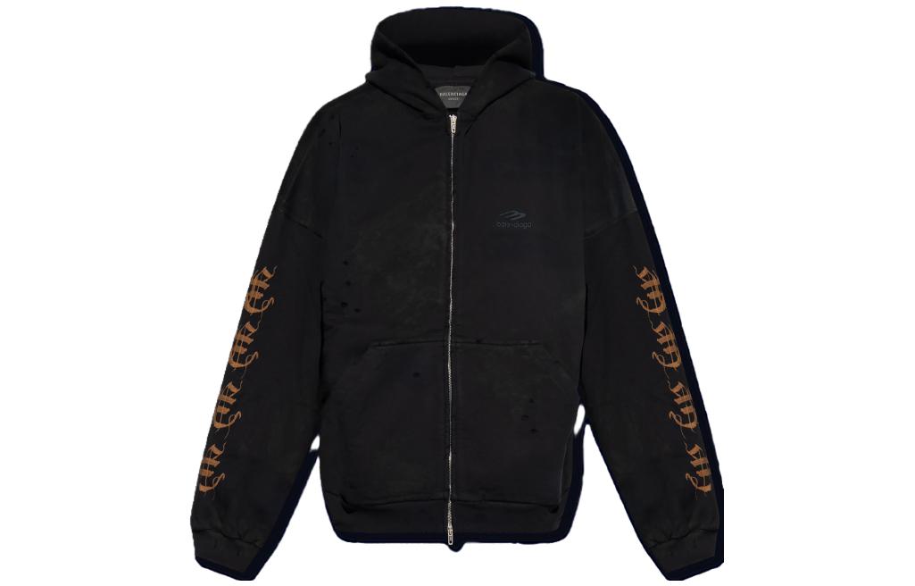 Balenciaga FW23 Monogram Print Colorblock Zip Hoodie Black ( Loose Fit) 744455TOVD81055
