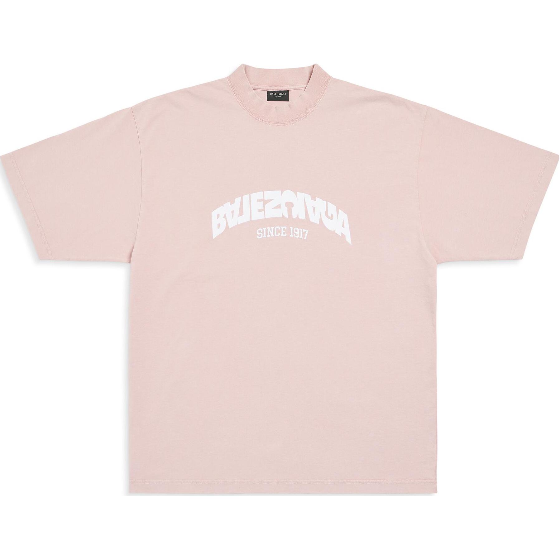 Balenciaga FW23 Pink Logo Print Crewneck T-Shirt Unisex Regular Fit. 764235TPVF95708