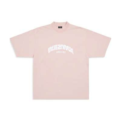 Balenciaga FW23 Pink Logo Print Crewneck T-Shirt Unisex Regular Fit. 764235TPVF95708